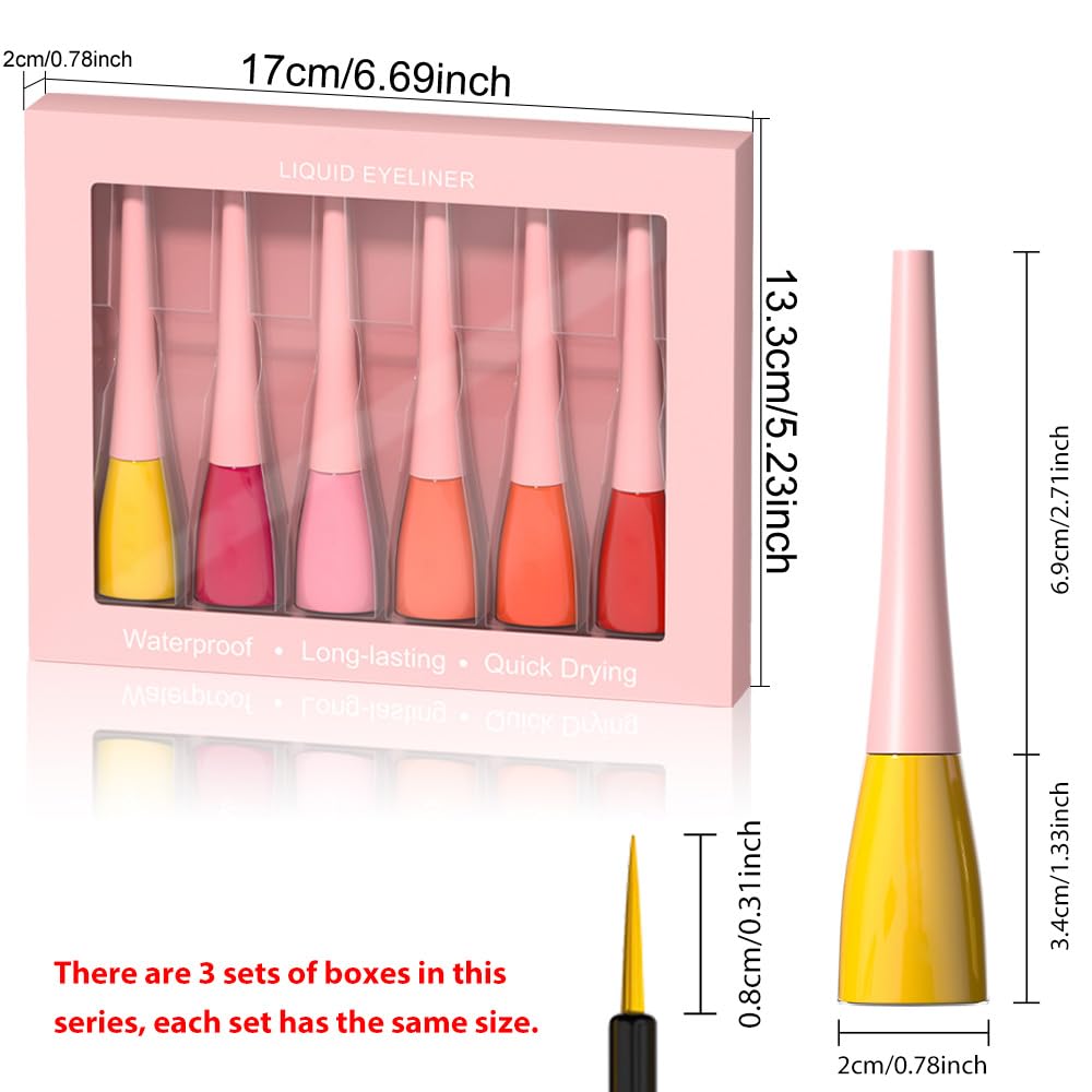 evpct 6Pcs Yellow Red Pink Tomato OrangeRed Brown Liquid Eyeliner Set Waterproof Eye Liners for Women, Eyes Wing Colored Eyeliner delineador de ojos a prueba de agua contra el agua blanco para ojos