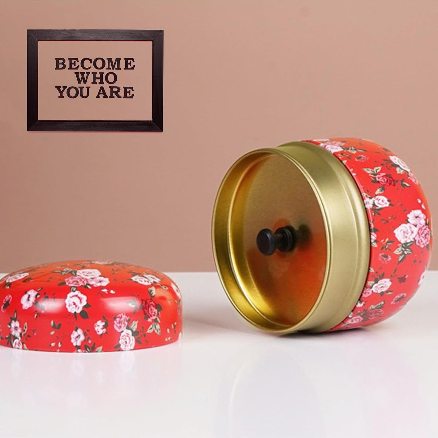 Body Powder Puff and Container for Dusting Powder, Women Powder Puff and Powder Case for Bath and Travel (Red Rose)