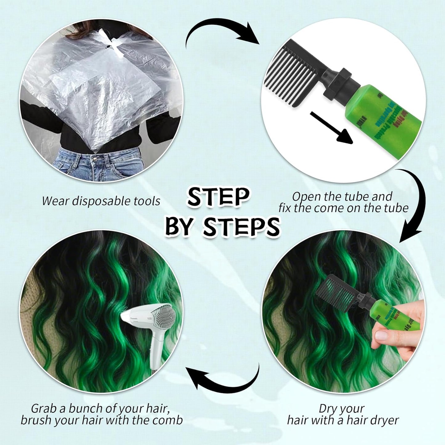 Temporary Green Hair Dye for Kids - Washable Color Suitable for Black & Brown Hair, Halloween Party Gift for Girls 7-12 Years Old