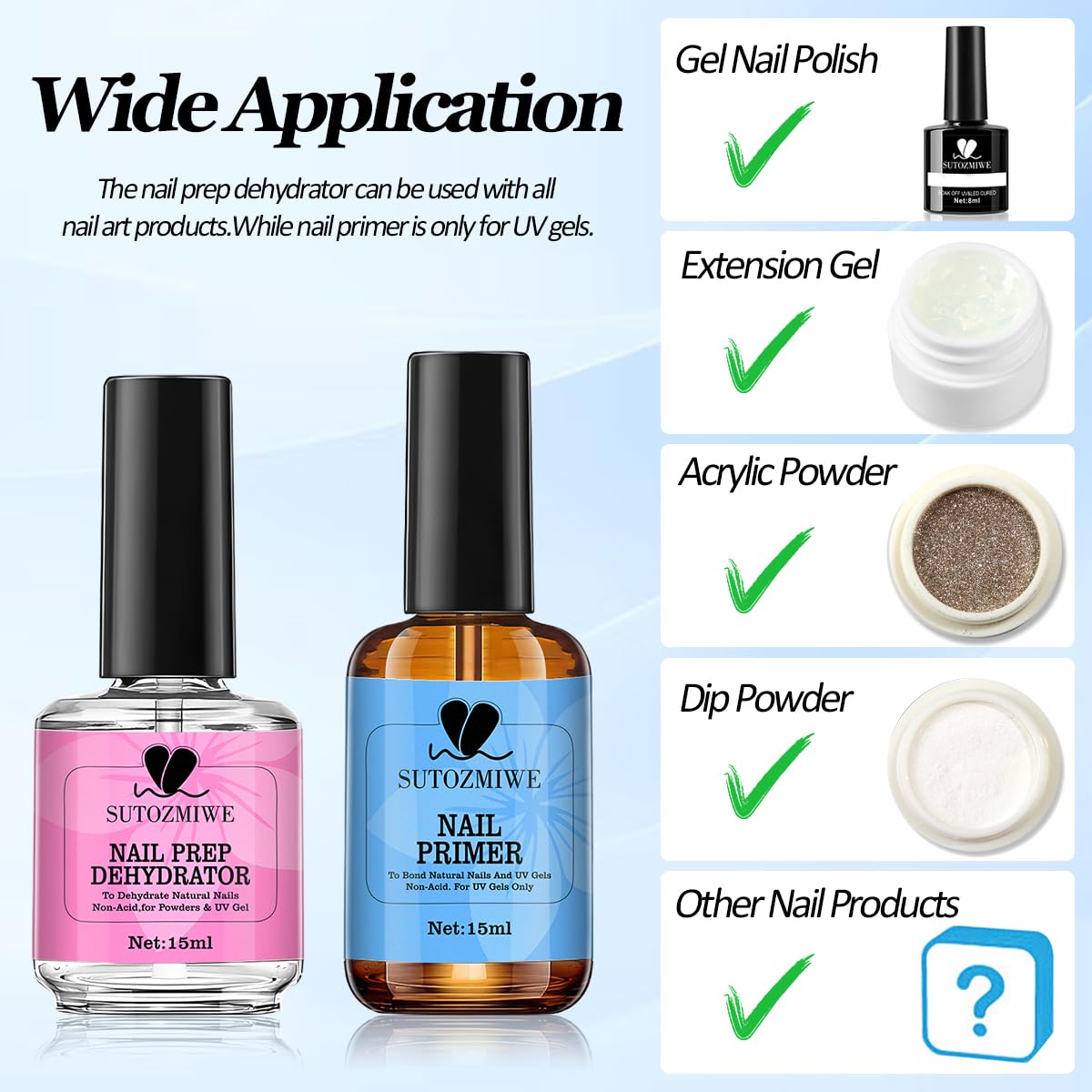 15 ml Nail Dehydrator and Primer Set, Acid Free Natural Prep Dehydrate & Bond Primer, Professional Nail Prep Kit for Acrylic Nails Gel Polish Manicure Nails Supplies Fast Dry