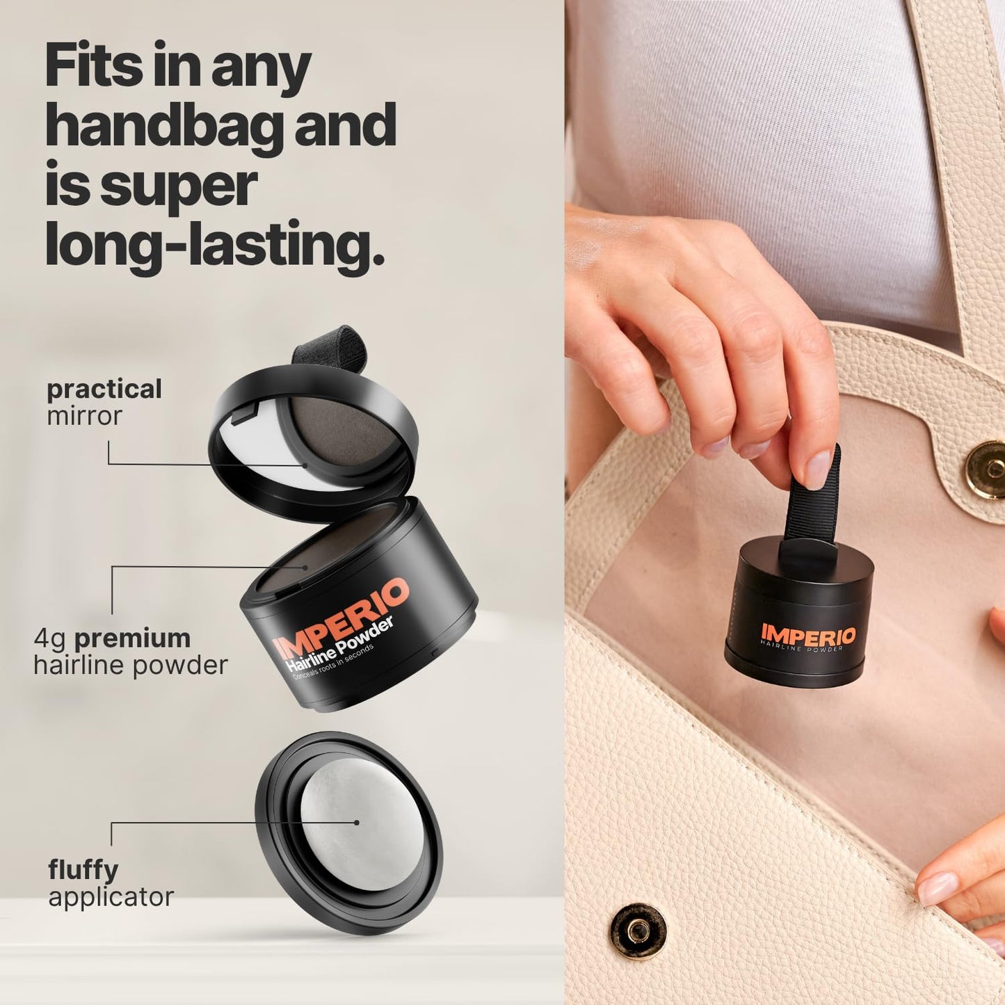 IMPERIO Root Touch Up Hair Powder for Concealing Hair Loss instantly, Hairline Powder for Women & Men, Water resistant Root Cover Up for Thinning Hair in Premium Hairdressing Quality (Black)