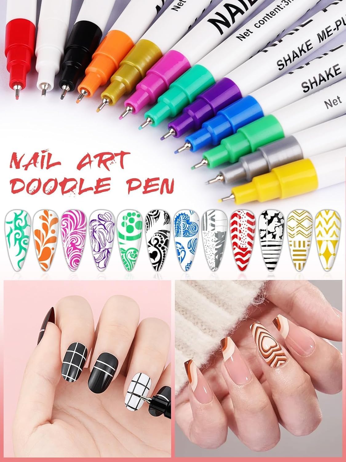 12 Color 3D Nail Art Pens Set, Kalolary 0.5MM Nail Pens Nail Point Graffiti Dotting Pen Drawing Painting Liner Brush for DIY Nail Art Beauty Adorn Manicure Tools