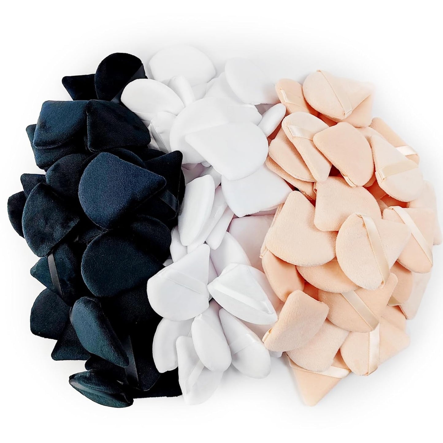 GXXMEI 30PCS Triangle Powder Puff, Setting Powder Puff for Make Up, Face Puff Pads for Loose Powder and Press Powder, Makeup Sponge Powder Applicator for Face and Eye (White, Black, Nude)