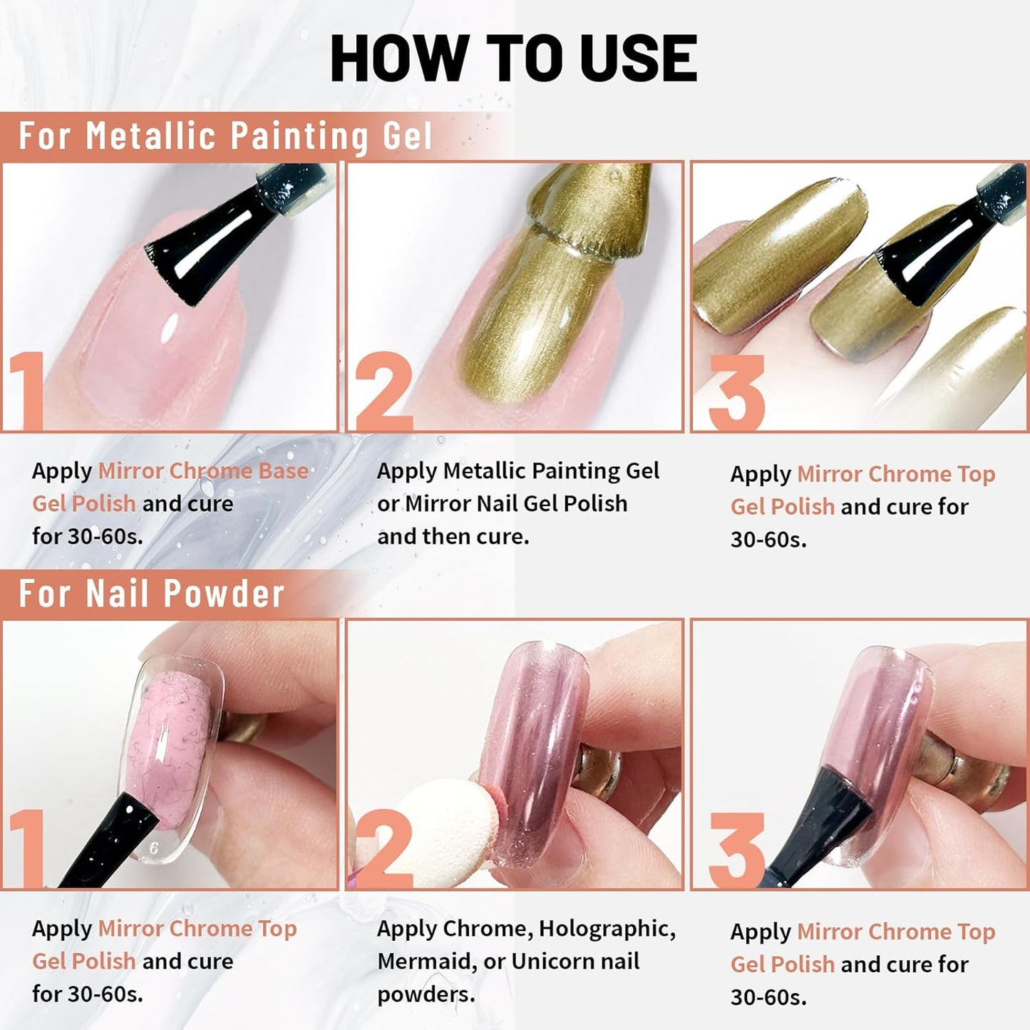 15ml Top Coat for Metallic Painting Gel, No Wipe Top Gel Polish for Metallic Gel Nail Polish, Chrome Nail Polish, Chrome Nail Powder, Mirror Nail Gel, Easy to Make Mirror Chrome Effect