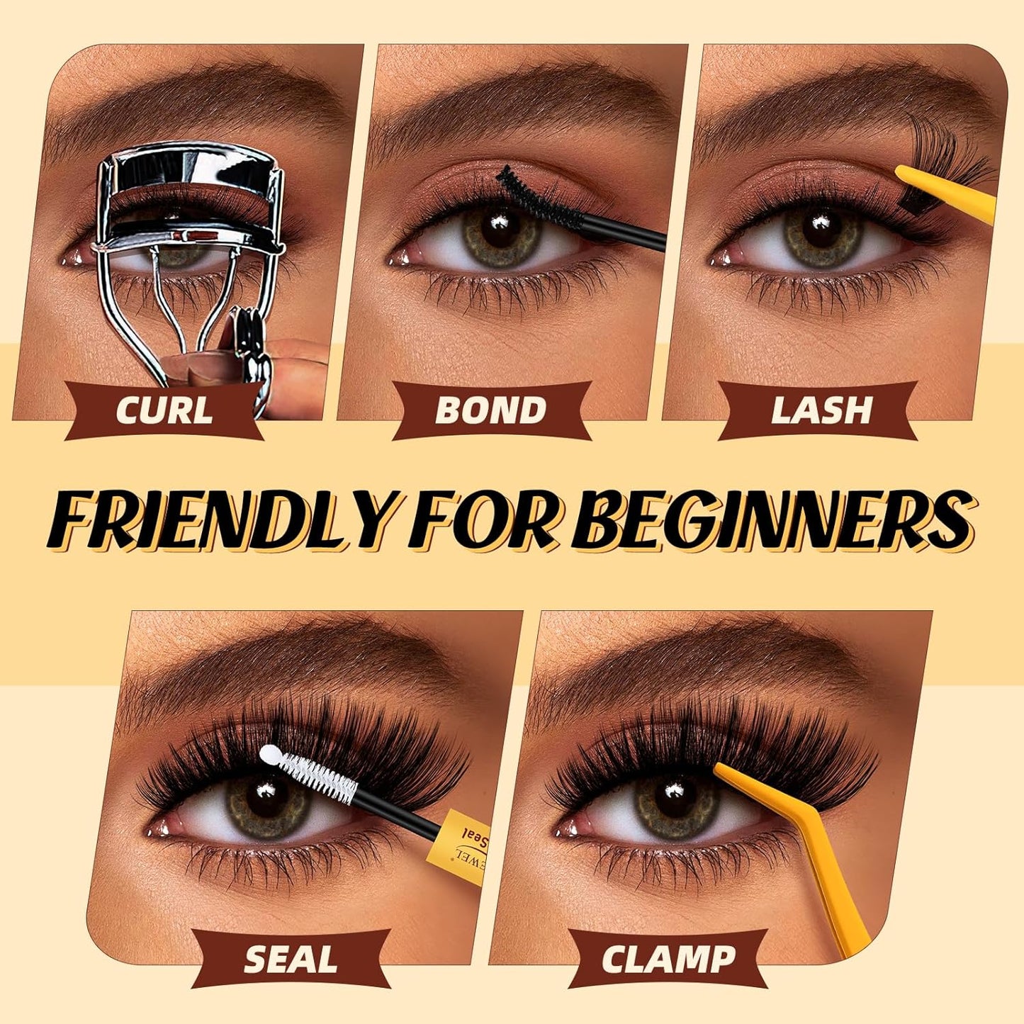 QUEWEL DIY-Lash-Extension-Kit, 280pcs 60+80+100D Lash-Clusters Mixed 10-16mm Thick Lash-Clusters-Kit with Lash Bond and Seal, and Cluster Lashes Tweezers Easy DIY at Home(60+80+100 KIT)