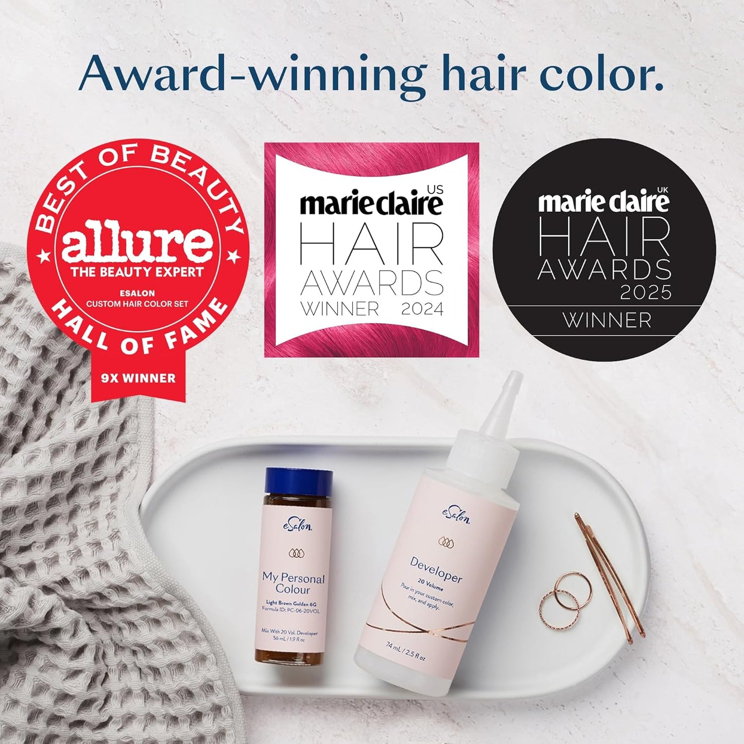 eSalon Permanent Hair Color & Hair Dye Complete Kit - Light Blonde - Personal Colorist Kit for Up To 100% Gray Coverage for All Hair Types - Professional-Grade Ammonia-Free Hair Dye