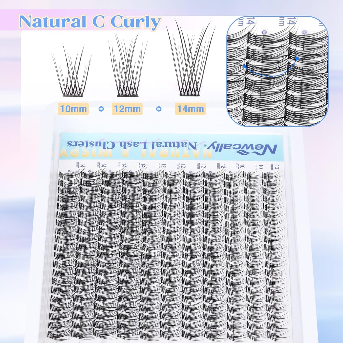 Natural Lash Extension Kit Cluster Lashes Kit Cluster Eyelash Extension Kit 220Pcs C-curly DIY Eyelash Extension Kit Short 10-14MM Individual Lashes Kit with Lash Remover by Newcally