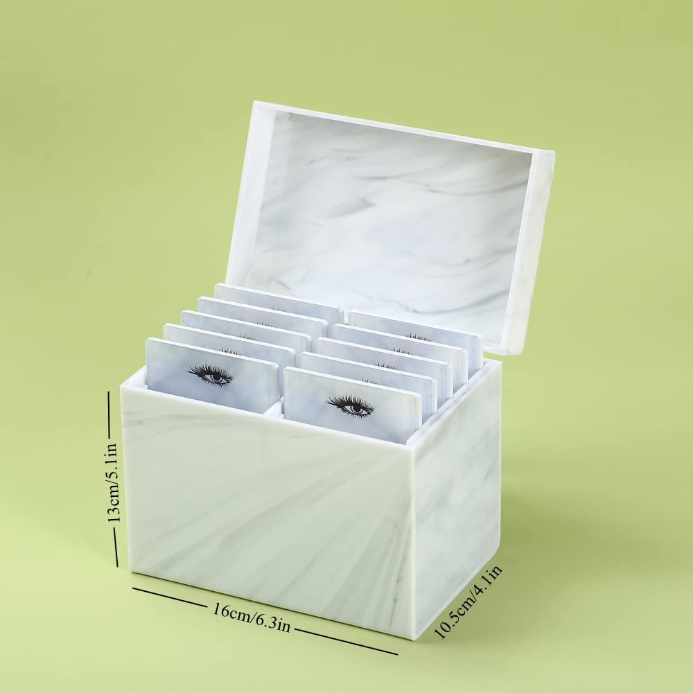 10 Layers Acrylic Eyelash Storage Box, Makeup Eyelashes Extension Close-Packed Display with 10 Pallets, Grafting False Eyelashes Glue Pallet Holder Display Organizer (Marble White)