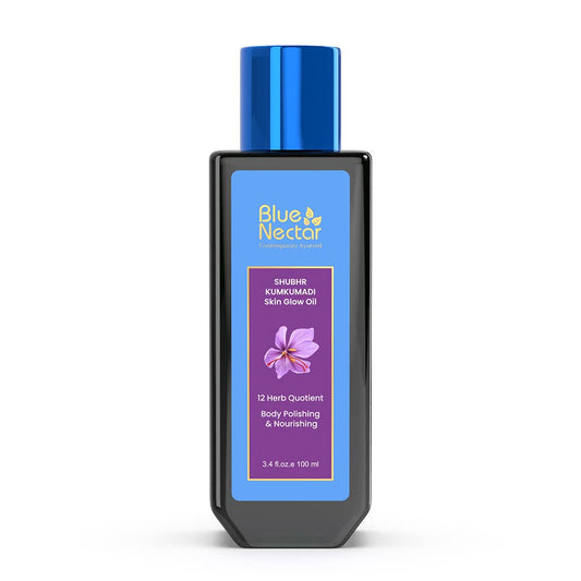 Blue Nectar Kumkumadi Body Oil for Glowing Skin | Moisturizing Oil for Dry Skin with Relaxing Aroma | Plant Based Body Oil for Women & Men (12 Herbs, 3.4 fl oz)