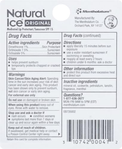Mentholatum Natural Ice Lip Balm Original SPF 15 1 Each