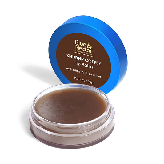 Blue Nectar Natural Hydrating Coffee Lip Balm with Organic Ghee for Dry Cracked Lips | Ayurvedic Lip Gloss with Herbal Clean Ingredients (0.35 oz, 10 Herbs)