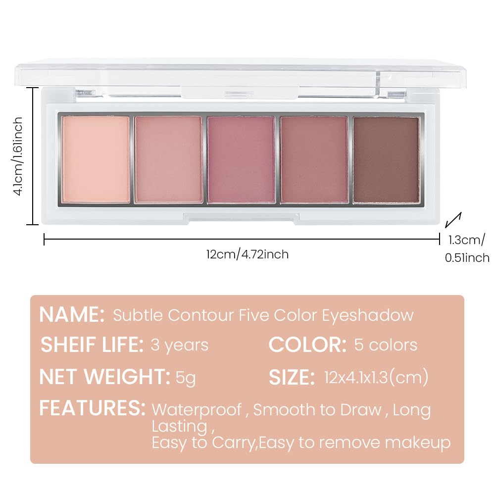 5 Colors Matte Pink Eyeshadow Makeup Palette, Nude Pink Rose Mauve Brown Cocoa Neutral Matte Cream Mini Eye Shadow Palette Makeup for Older Women Blue Green Eye, Blush Contour Palettes sombras de ojos