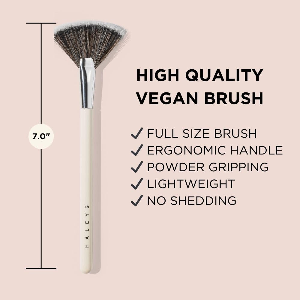 HALEYS Fan Brush VEGAN+CRUELTY-FREE, Sustainable Wood, Vegan Bristles for Airbrushed Finish, For highlighter application, Streak-free, Perfect Blending, Blurs, Smooths with Control