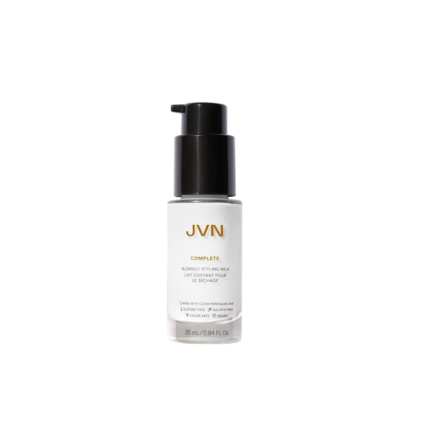 JVN Complete Blowout Styling Milk Heat Protector Cream, Style Memory, Anti-Humidity, Smooths & Protects, Travel Size (0.84 FL OZ)