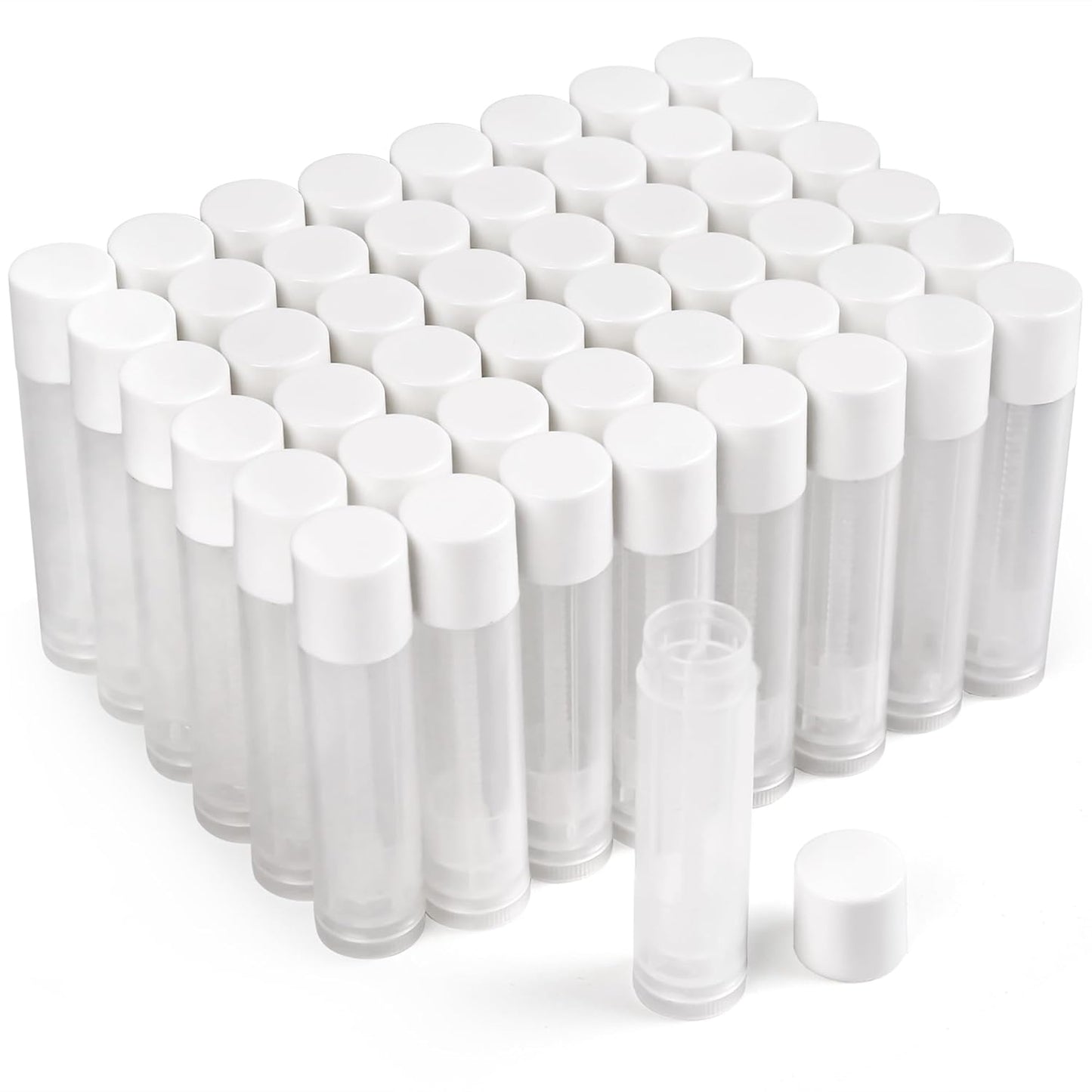 LotFancy Lip Balm tubes Empty, 60PCS 5.5ml (3/16 Oz), Clear Lip Balm Container Tubes with White Caps, BPA Free & Leak Free, Refillable
