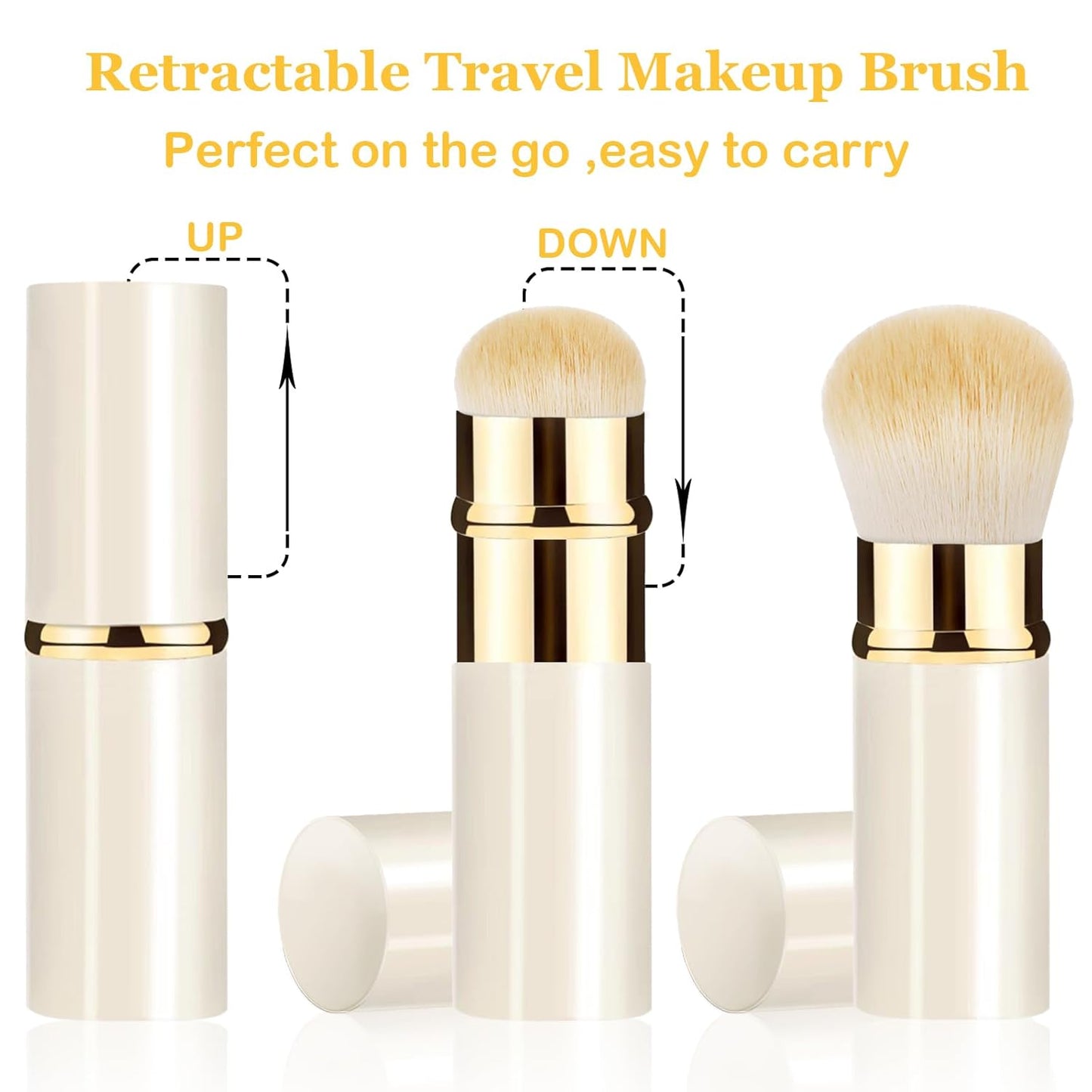 Makeup Brush, Retractable 2 Pack Travel Kabuki Powder Makeup Brush, Foundation Face Blush Brushes for Blending Liquid, Blush, Bronzer, Buffing, Sunscreen,Flawless Cosmetics