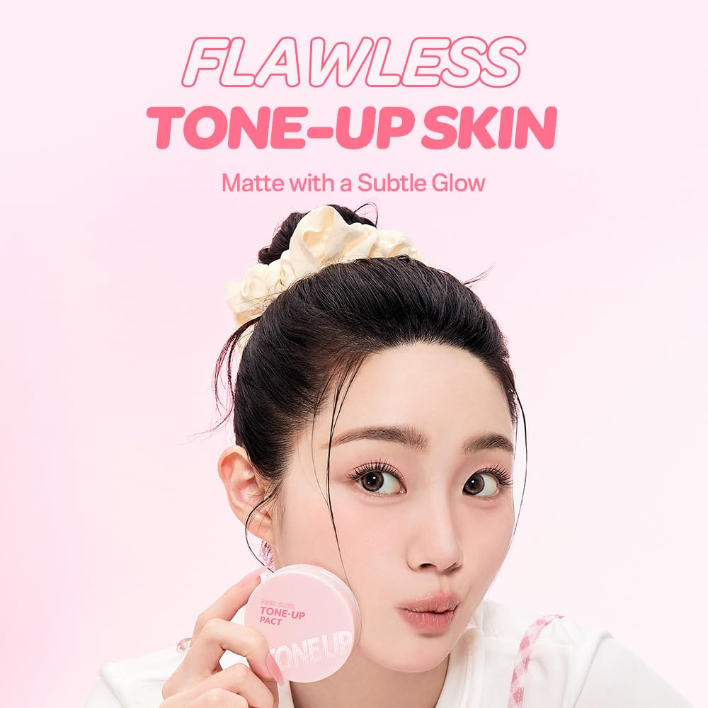 I'M MEME Compact - Tone-up Pact | Korean Pressed Setting Powder for Pink Blur Effect, with Calamine, Makeup Powder Foundation, Translucent Compact, Finishing Powder, Oil Control Face Powder, 0.35 Oz