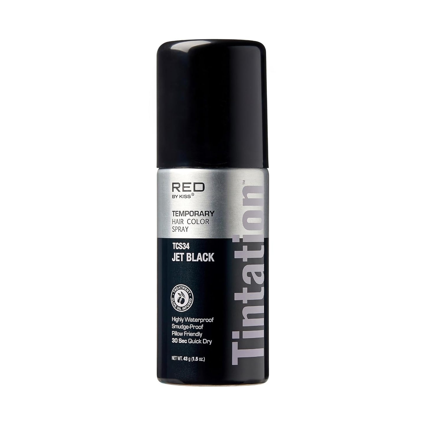 RED by Kiss 1.5OZ. Tintation Temporary Hair Color Spray, Instant Gray Root Cover Up, Water-Resistant, Smudge-Proof, Hairline & Barber Touch-Up, Quick Dry, Travel Size Spray (Jet Black)