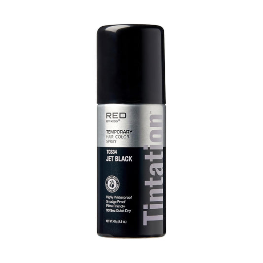 RED by Kiss 1.5OZ. Tintation Temporary Hair Color Spray, Instant Gray Root Cover Up, Water-Resistant, Smudge-Proof, Hairline & Barber Touch-Up, Quick Dry, Travel Size Spray (Jet Black)