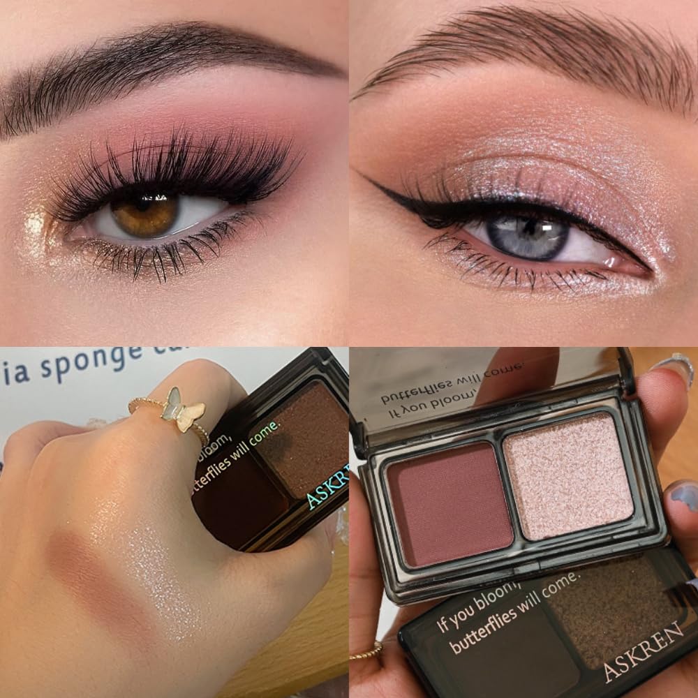 AMY'S DIARY 2 Color Mauve Rose matte +Champagne Pink Shimmer Eyeshadow Palette – Shimmer matte Rose Pink eye shadow for Eye Makeup, Long-Lasting & Highly Pigmented, Vegan & Cruelty-Free