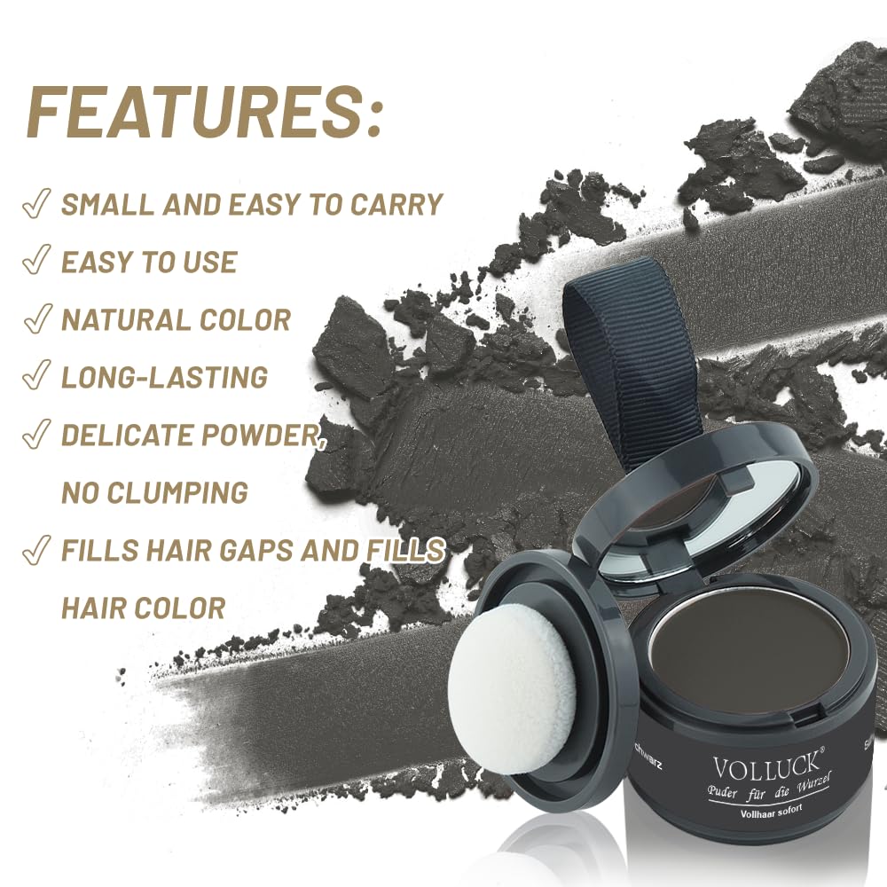 Root Touch Up Powder, Instantly Gray Root Cover Up Hairline Powder, Hair Concealer for Women and Men (A-Black, 2PC)