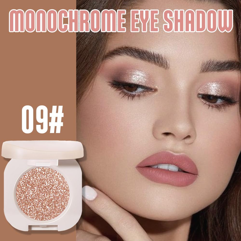 Single Nude Rose Gold Shimmer Eyeshadow,Monochrome Eye Shadow,Apply Make Up Easily,Glitter Single Eyeshadows 24 Hour Eye Makeup Longwear Waterproof