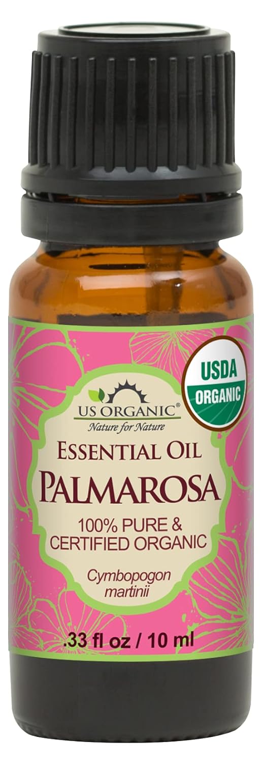 US Organic Palmarosa Essential Oil, USDA Certified Organic 100% Pure, Steam Distilled, Sourced from India (10 ml)