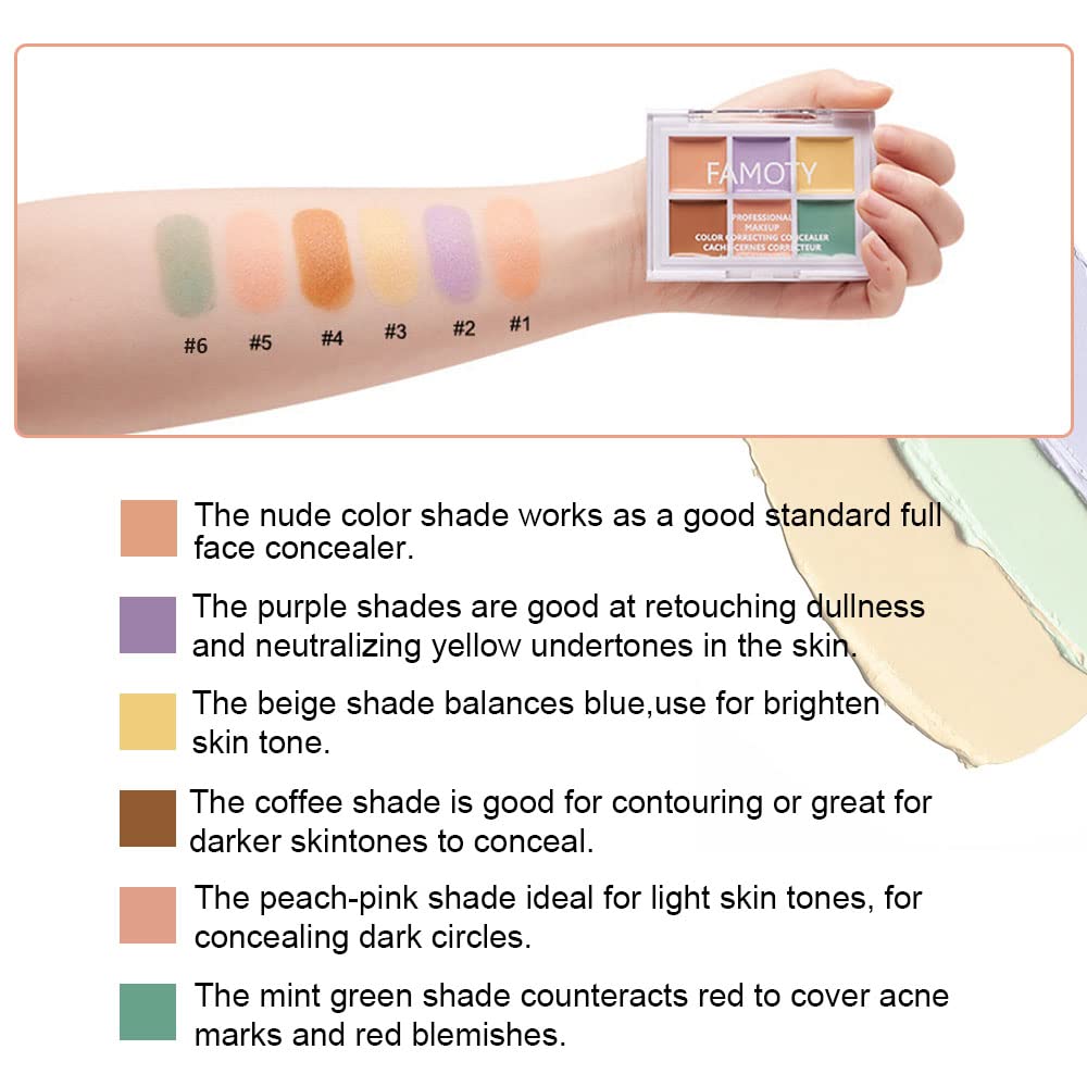 6 Color Correcting Concealer Palette With Concealer Brush, Tattoo Concealer, Cream Contouring Makeup Kit, Corrects Dark Circles Red Marks Scars Light Mediumor creamy concealer A1