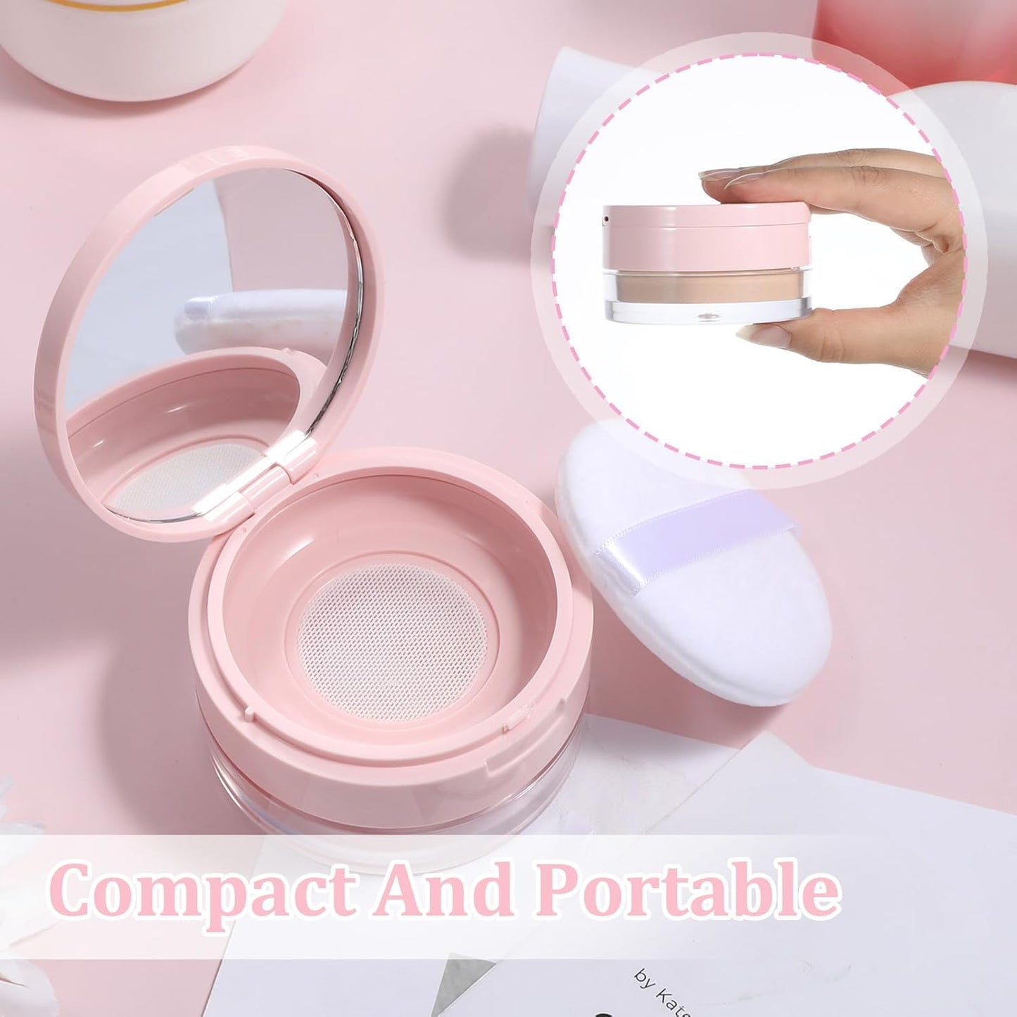 Loose Powder Cocntainers with Sponge Powder Puff and Mirror, No Leaks Empty Plastic Cushion Foundation Container Reusable Makeup Case with Lid