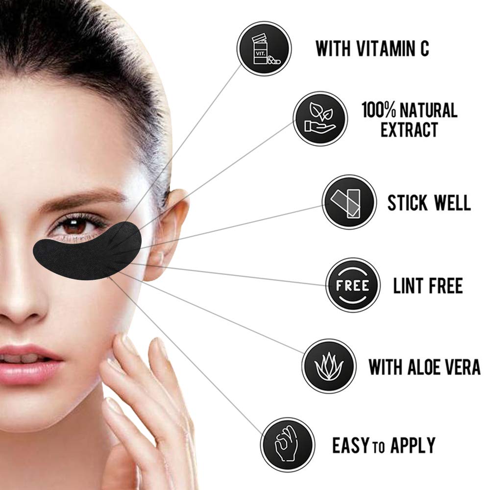 100 Pairs Set Under Eye Pads Disposable Eye Gel Patches for Eyelash Extensions Tool Kit, Black Film