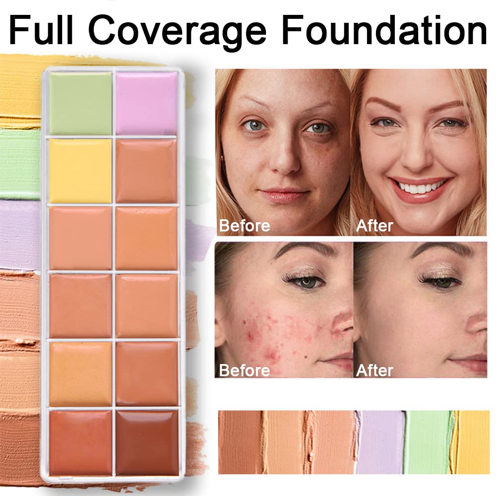 12 Color Correcting Concealer Palette With Concealer Brush, Cream Contouring Makeup Kit, Tattoo Concealer, Corrects Dark Circles Red Marks Scars Light Mediumor creamy concealer B1