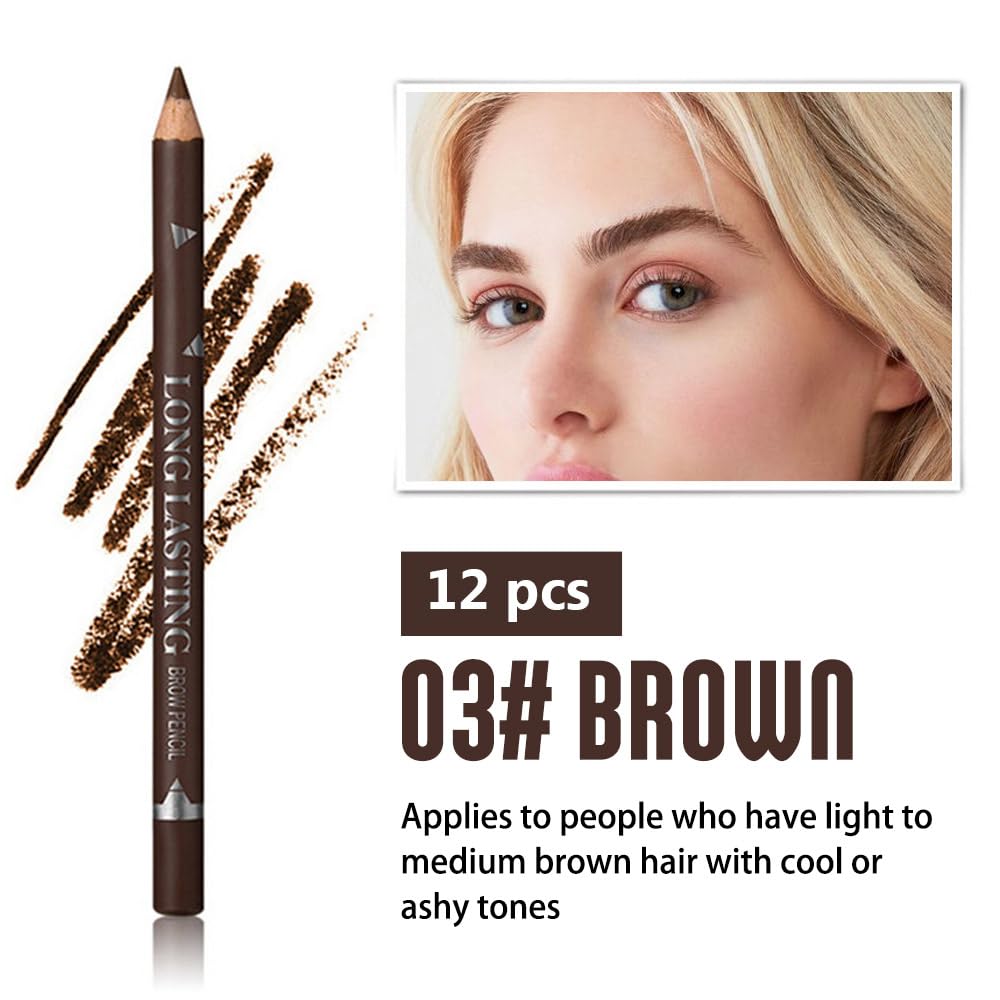 12Pcs Eyebrow Pencils for Women, Wooden Hard-Core Brown Eyebrow and Eyeliner Pencil, Long Lasting Waterproof and Sweat-Proof, Beginner Makeup Brow Pencil, Create a Natural Eye Brow Makeup