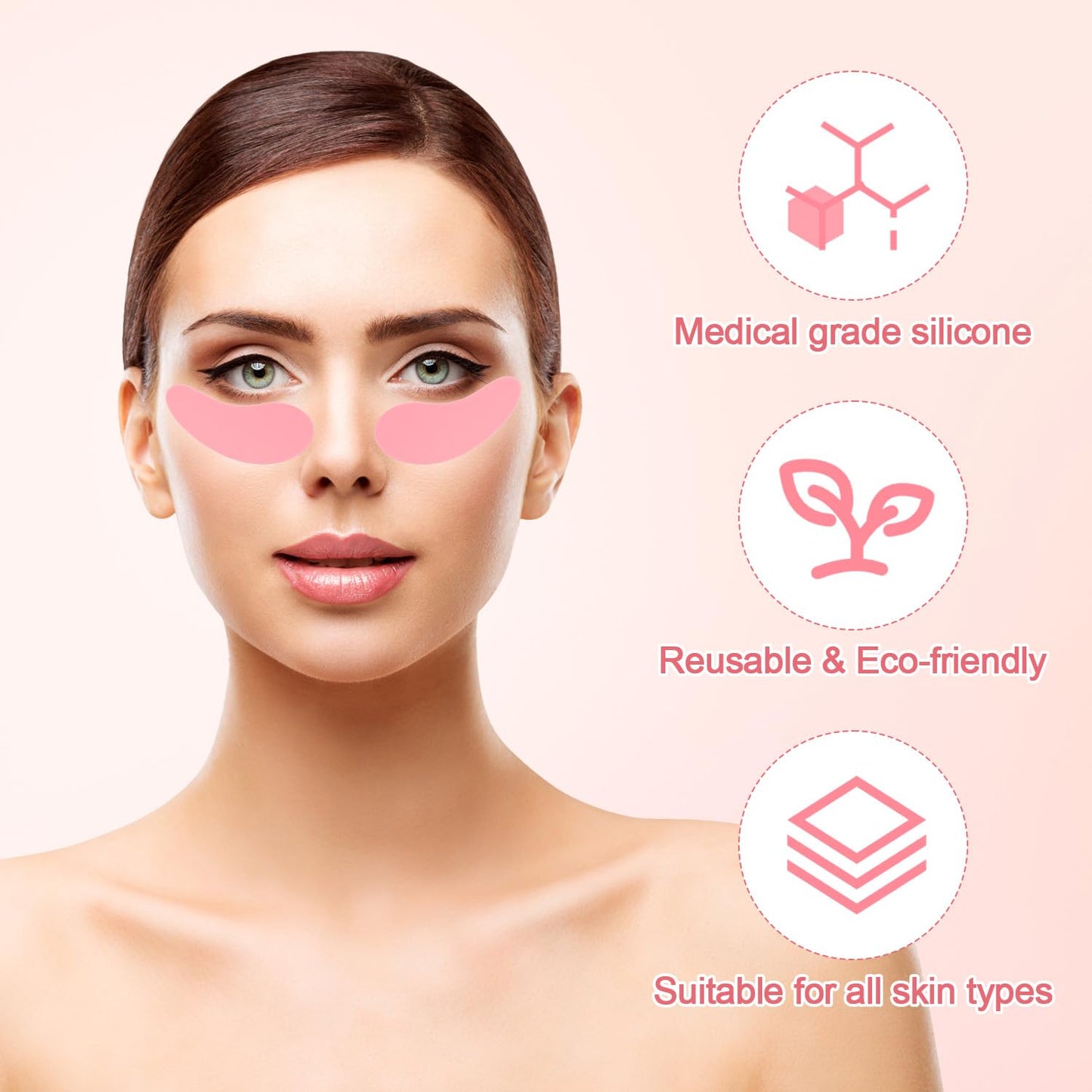 1 Pair Reusable Eye Patch, Silicone Reusable Eye Gel Pads Eye Wrinkle Patches Under Eye Mask, Plump Fine Lines & Wrinkles with Metal Eye Cream Applicator & Tin Case (Pink)