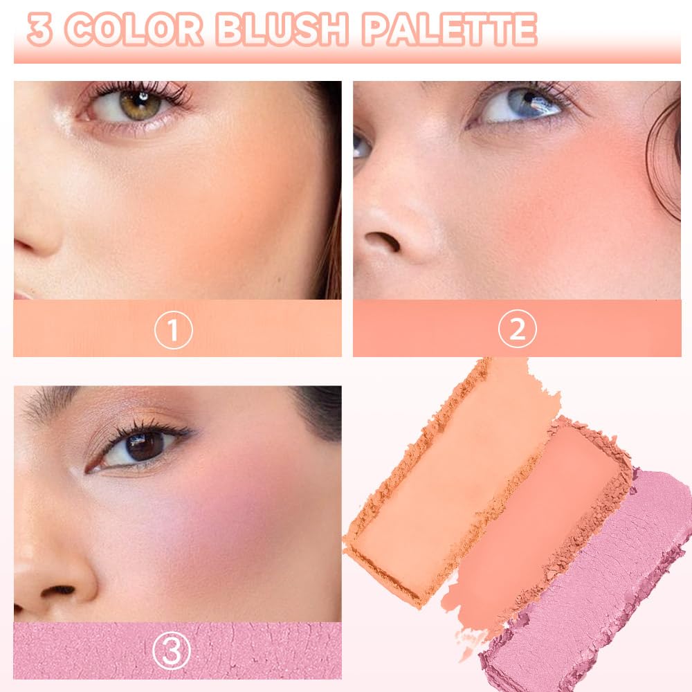 3 IN 1 Brown Nude Face Highlight Bronzer Powder Palette for Face Cheeks Contour Brightening, Buildable Matte Coverage Natural Makeup,Ultra Sculpt Nose Shadow Eyeshadow Primer-Orange