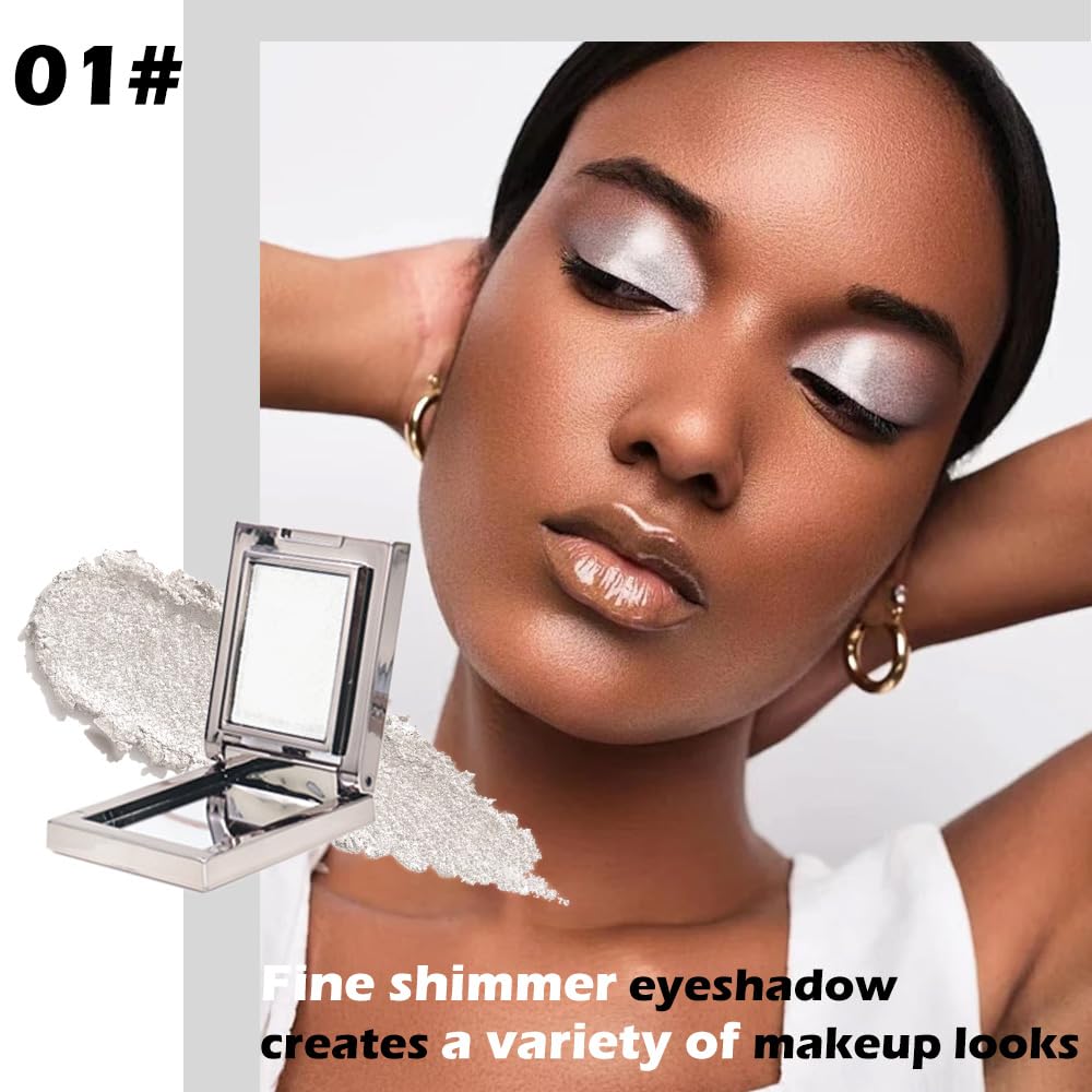 Pearl White Shimmer Single Eye Shadow Palette Makeup with Mirror,eutral Powder Monochrome Eyeshadow for Older Women,Waterproof Long Lasting Naturing-Looking sombras para ojos