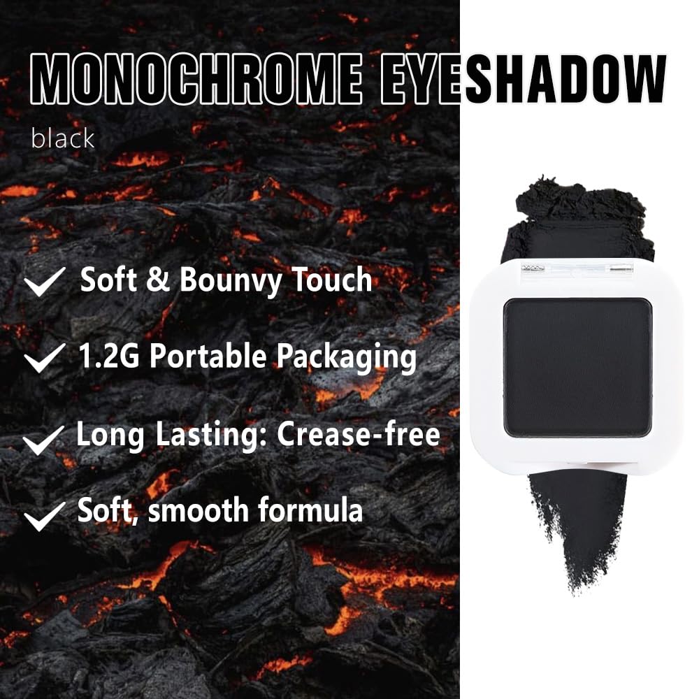 Buildable Matte Eyeshadow Makeup Palette Single - Black Shades | Creamy Pressed Powder for Easy Blending | Mini Travel Palette for Women | Everyday Natural Eye Makeup