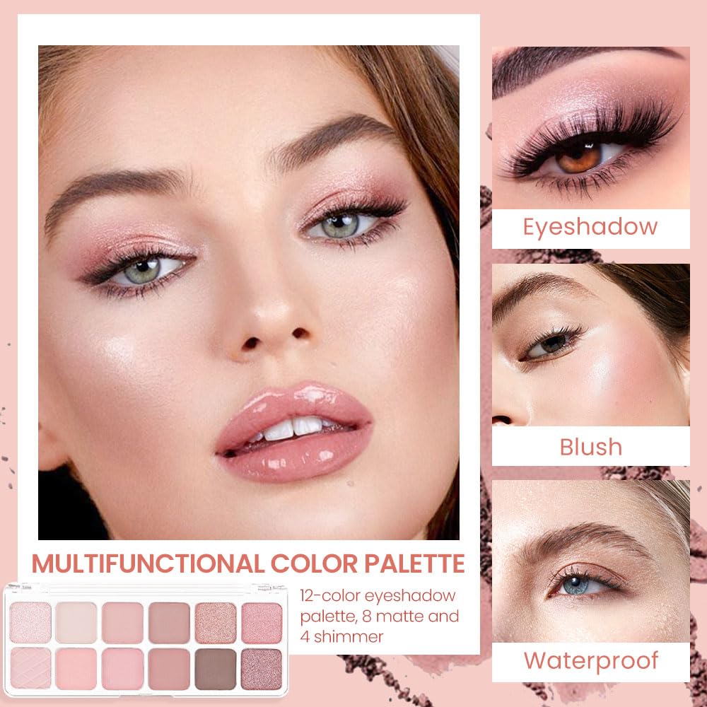 AMY'S DIARY 12Color Light Pink Purple Eyeshadow Palette, Long-Lasting, and Highly Pigmented. Elevate Your Eye Makeup– Unleash Your Unique Style (07#)