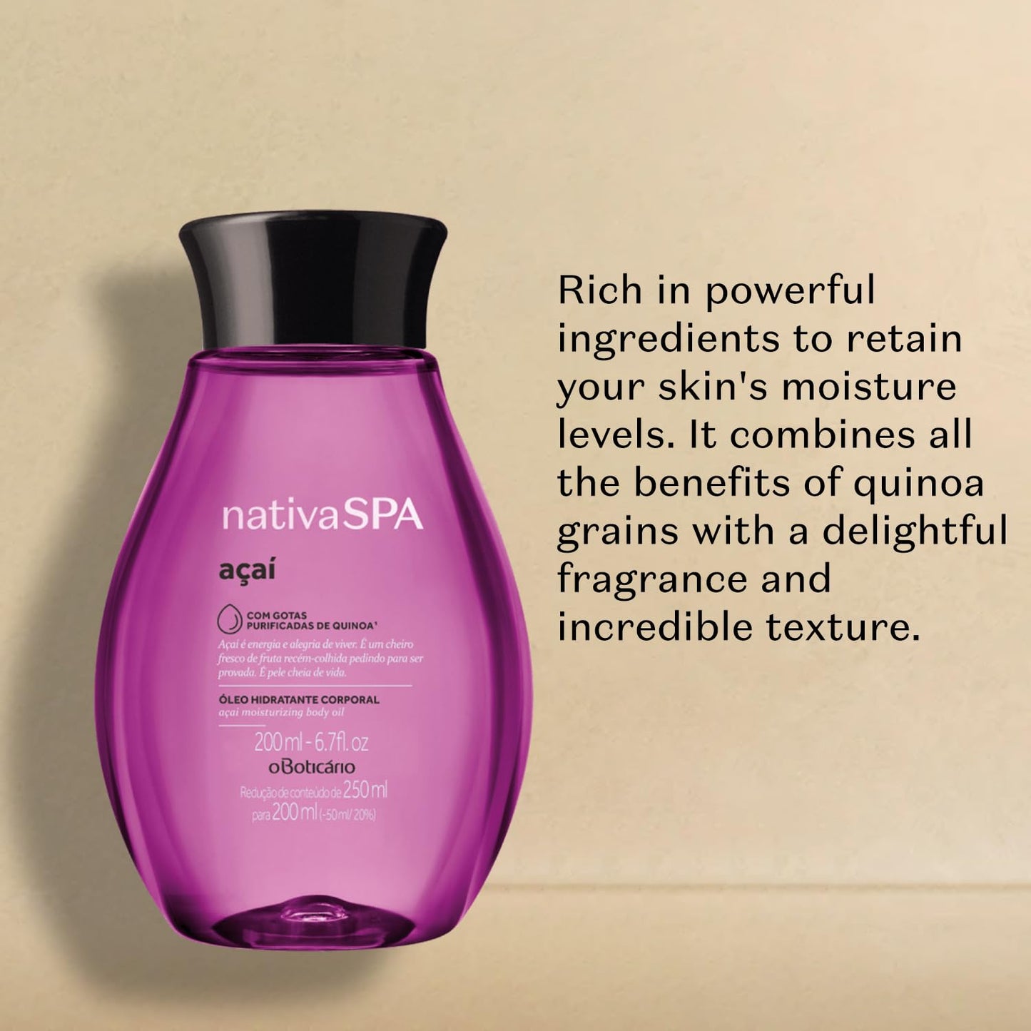 Nativa SPA by O Boticário, Açaí Body Oil, Scented Moisturizer, 6.8 Ounce