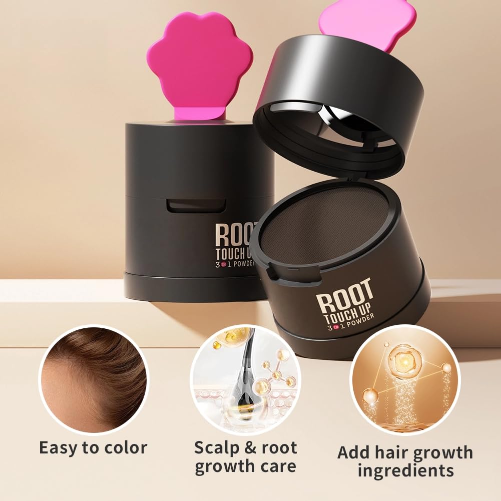 Gowwim Hairline Powder 2.0, Waterproof and Sweatproof Root Touch up Hair Color Temporary Grey Hair Coverage Touch up Hairline Powder for Women & Men Black