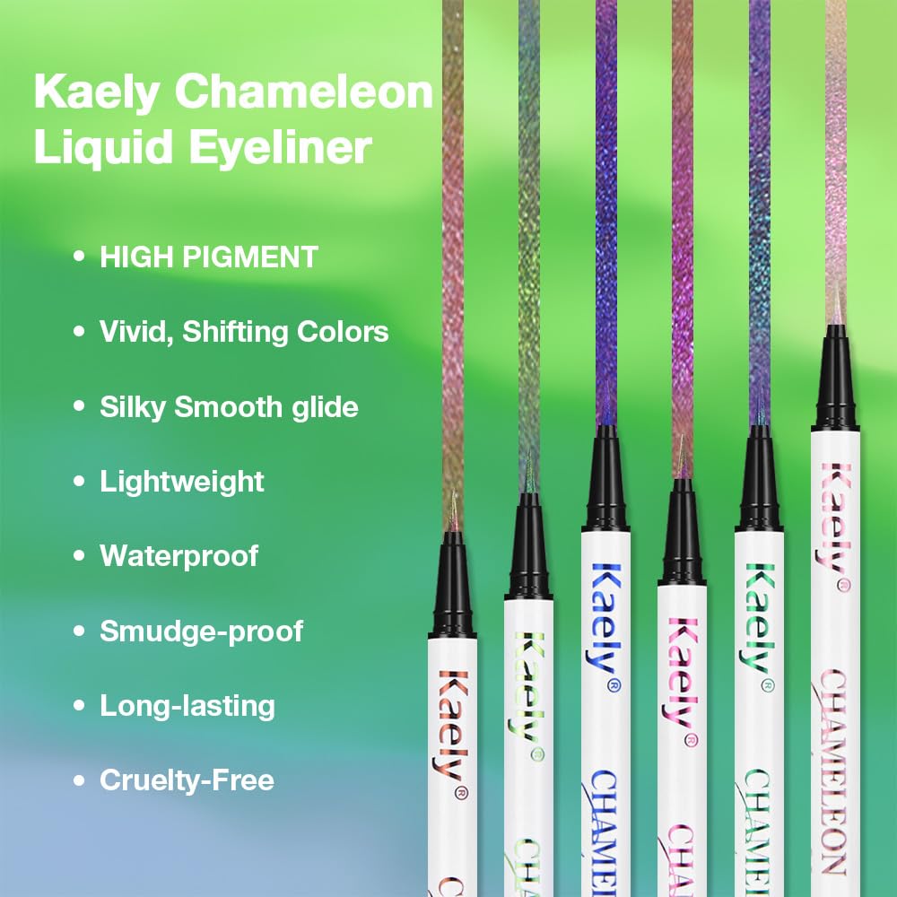 evpct Chameleon Duo Chrome Liquid Eyeliner, Emerald Dark Green Glitter Metallic Shimmer Liquid Eyeliner, Multichrome Color Shift, Long Lasting Waterproof Eye Liner Eyeshadow Pencil Face Glitter Makeup