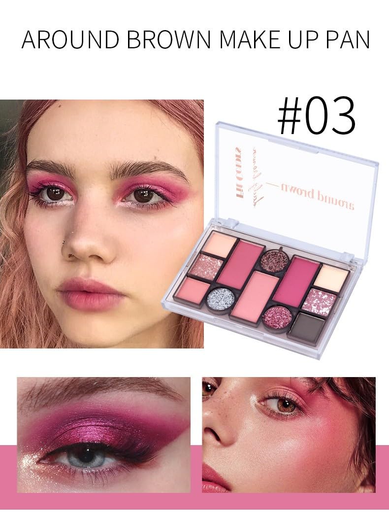 12 Colors Mini Glitter Eyeshadow Makeup Palette, Sexy Purple Shimmer Blush Highly Pigmented, Waterproof&Long Lasting paletas de sombras para de ojos, Quick Create a Flawless Look (03)