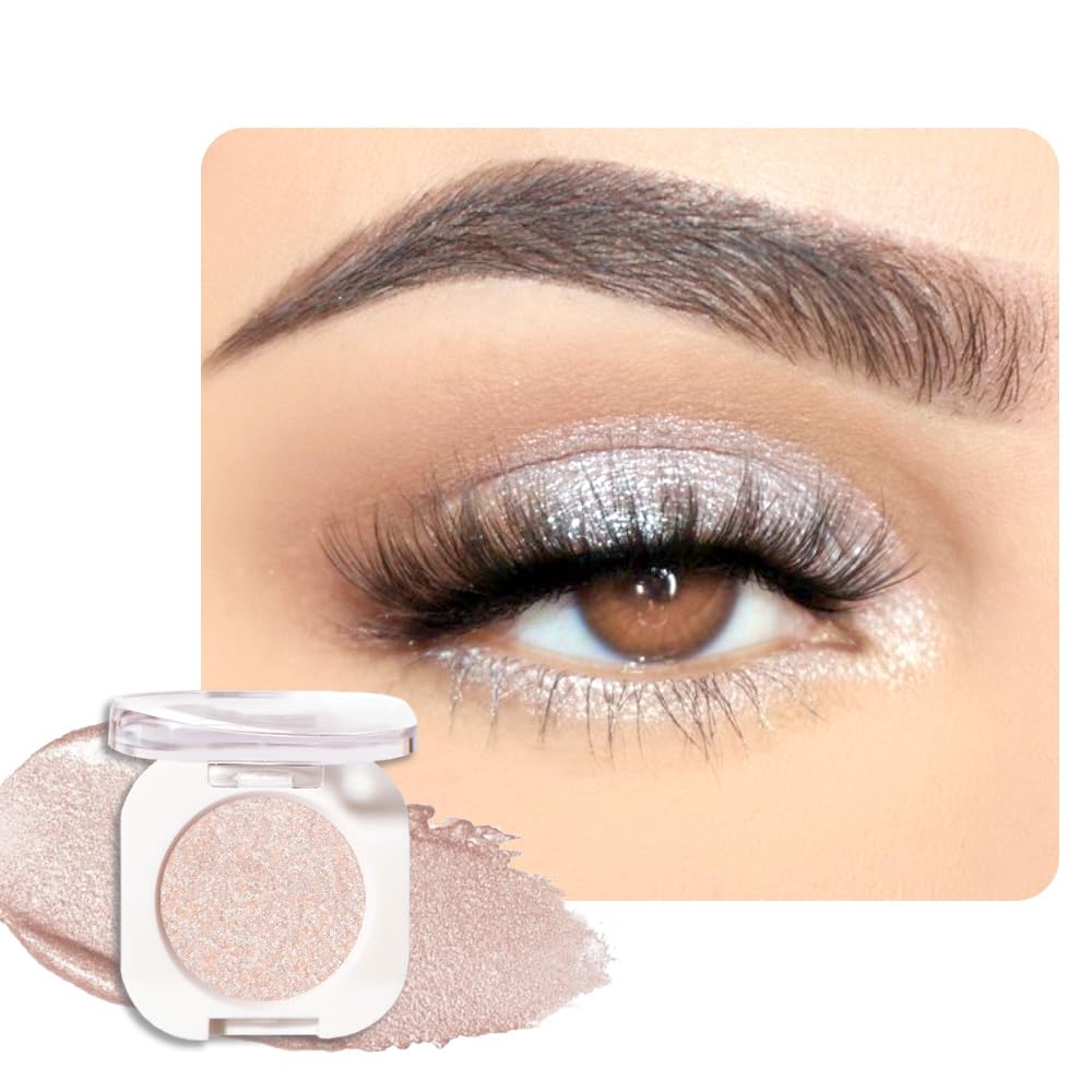 Single Glitter Shimmer Sparkle Eye shadow Palette Makeup, Sheer White Sparkle Eyeshadow for Women, Pigmented Waterproof Sombras Para Ojos, Vegan, Talc, Paraben & Cruelty Free, 23