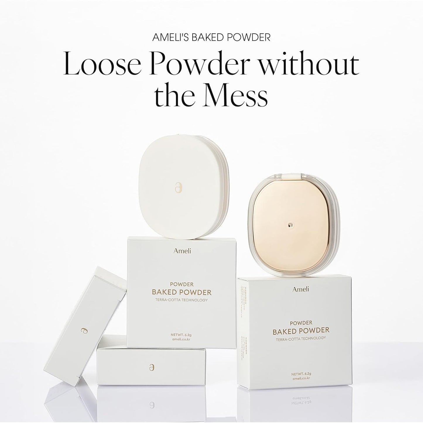 BAKED POWDER 001 NATURAL BEIGE, Terra-Cotta Facial Powder, Crease-free, Smudge Free & Weightless Setting powder (6.2g, 0.014 oz.)