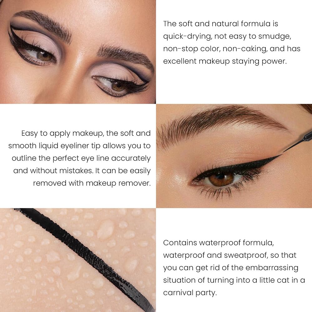 evpct 2Pcs Black & Black Liquid Eyeliner Colorful Set Waterproof Colored Color Eye Liners for Women Stamps Shapes for Eyes delineadores de colores para ojos delineador de ojos contra el agua 13&13