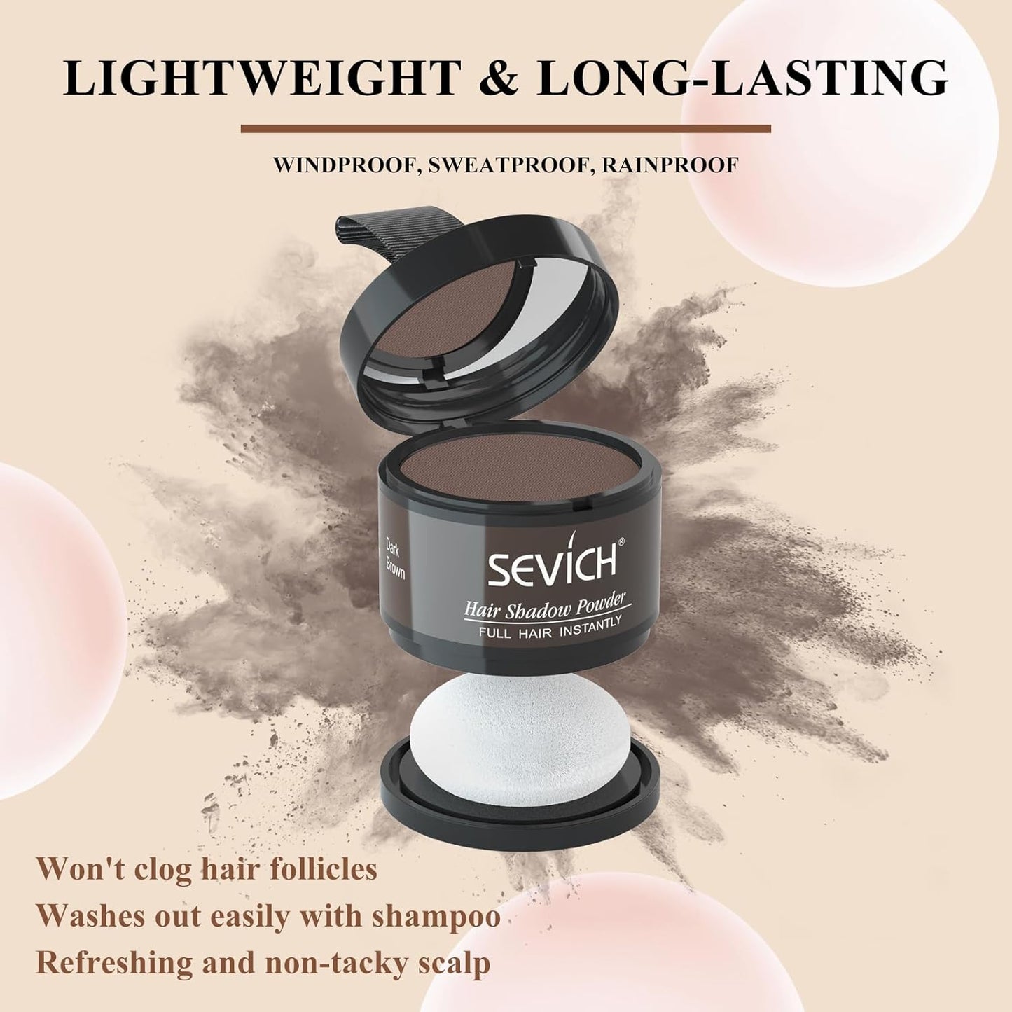 SEVICH Instantly Hairline Shadow Hairline Powder, Quick Cover Grey Hair Root Concealer, Eyebrows & Beard Line, Hair Root Touch Up for Thinning Grey Hairline, Windproof&Sweatproof, Dark Brown