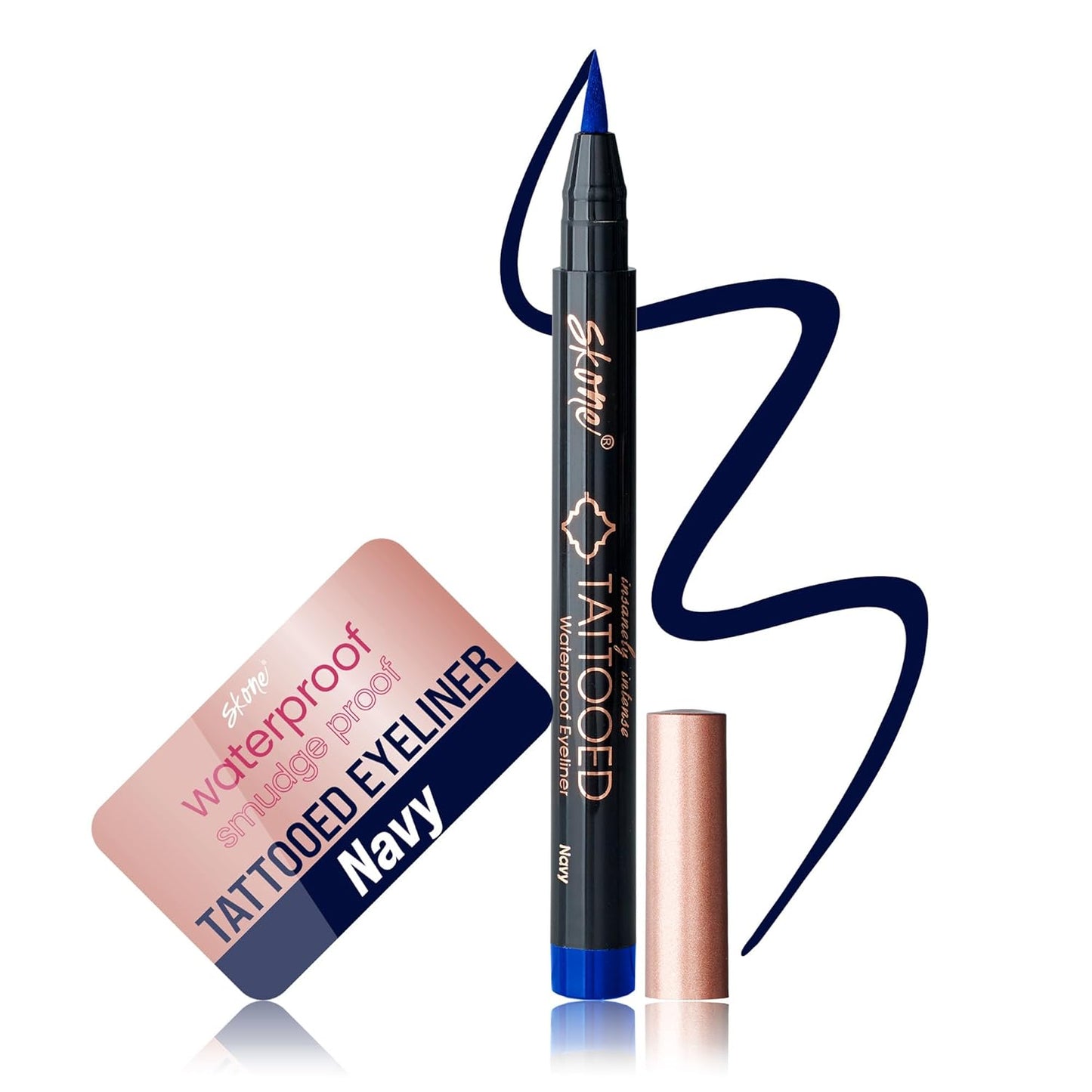 Skone Cosmetics Insanely Intense Tattooed Eyeliner Pen - Waterproof Liquid Eyeliner, Long Lasting, Sweat Proof, Smudge Proof Felt Tip Liquid Eyeliner - Pigmented Eye Liner Makeup - Navy (0.07oz)