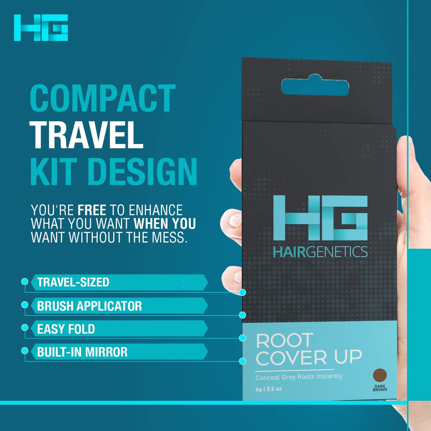 Root Touch Up Hair Color Root Cover Up with Double-Ended Brush for Hair Color for Gray Hair Coverage - Portable Hair Powder Solution for Quick Gray Coverage (Black, 6g)