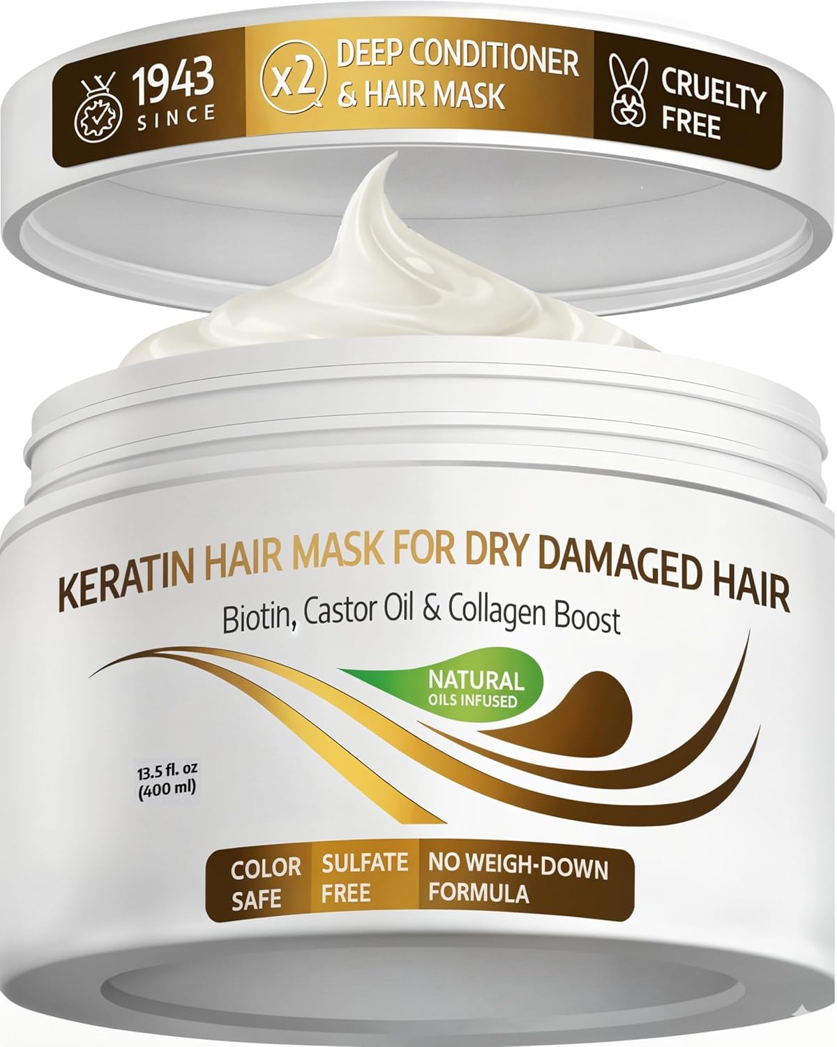 VITAMINS hair cosmetics Keratin Hair Mask - Protein Repair Keratin Treatment - Deep Conditioner for Dry, Damaged, Curly, Straight & Frizzy Hair with Biotin, Collagen & Castor Oil - 13.5 Fl Oz