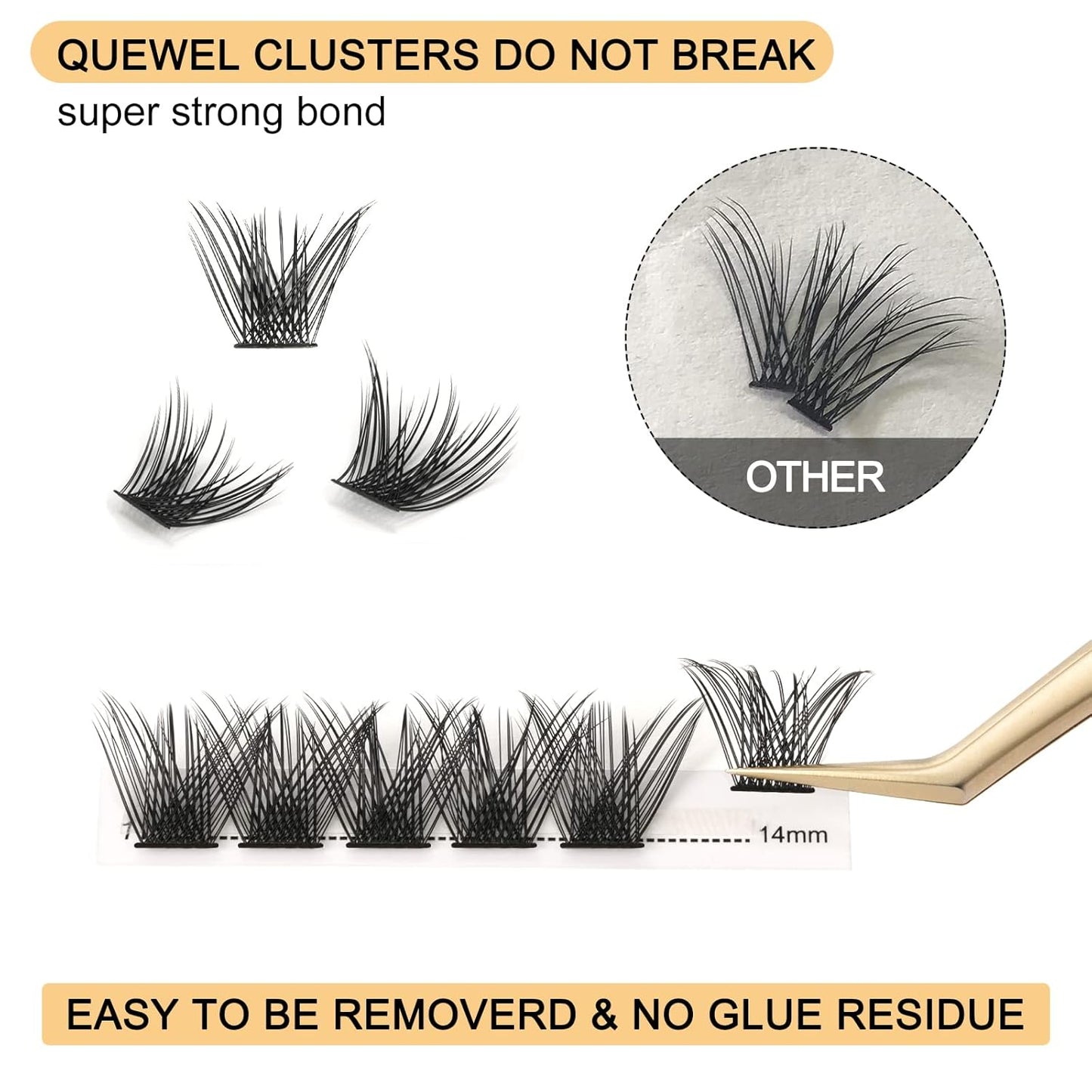 QUEWEL Cluster Lashes 72 Pcs Wide Stem Individual Lashes C/D Curl 8-16mm Length DIY Eyelash Extension False Eyelashes Soft for Personal Makeup Use at Home (H03-C-MIX8-16)