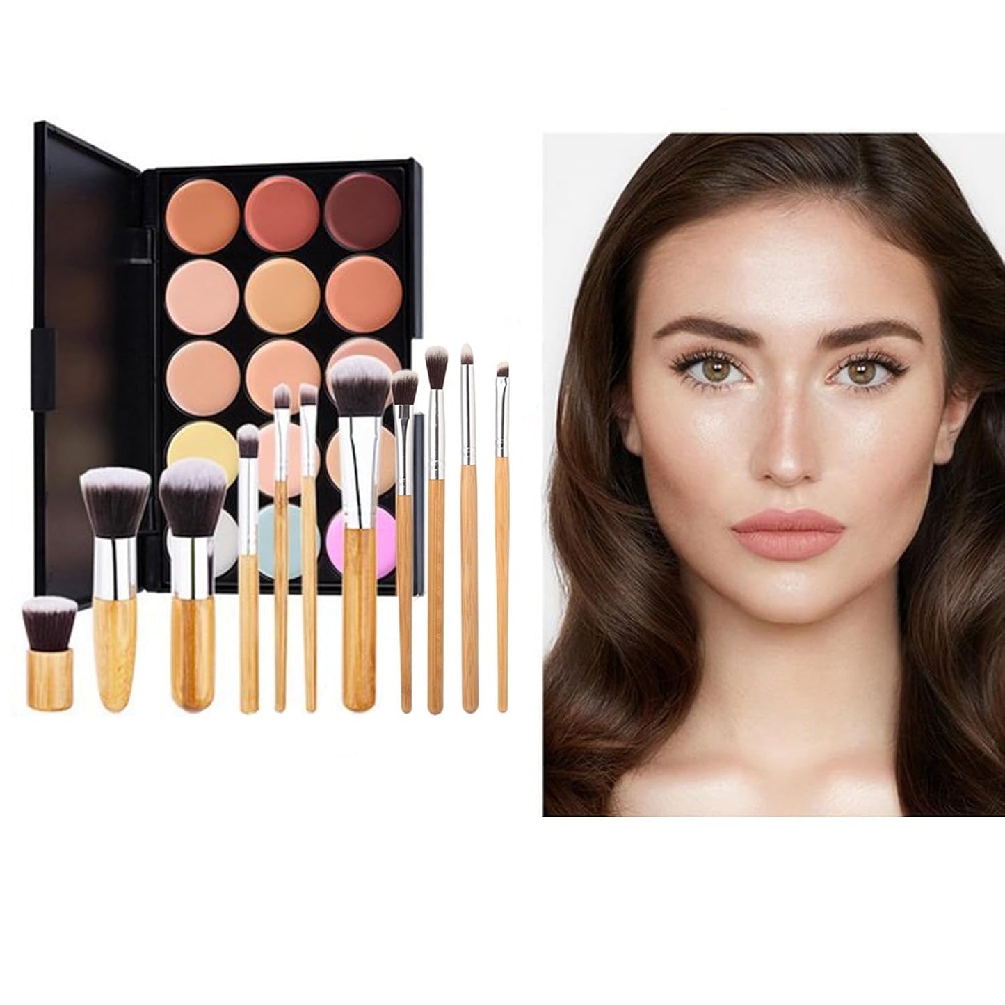 15 Colour Makeup Contour Palette Cream Kit, with 11 Pcs Complete Function Makeup Brushes Set and Storage Bag, Highlighting Light, Medium to Dark, Vegan & Cruelty Free